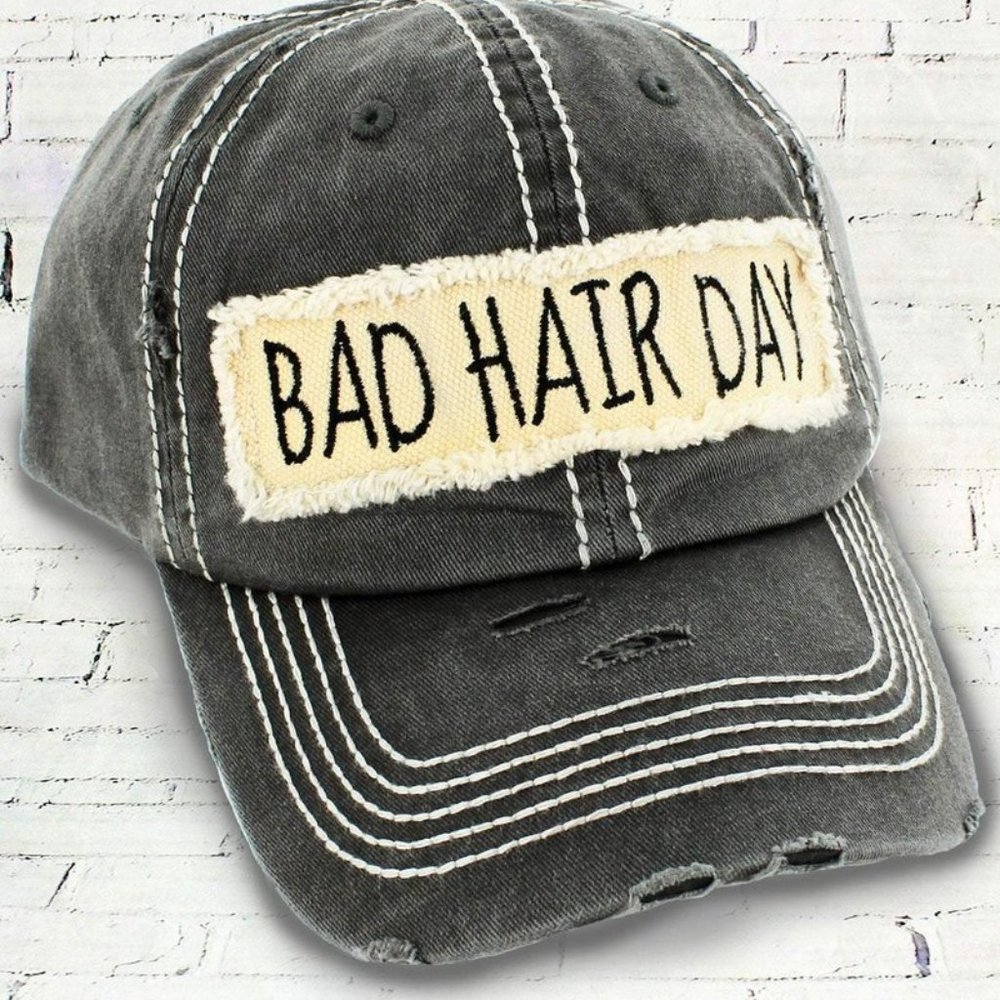 NWT Distressed Black Bad Hair Day Cap - Picture 2 of 3